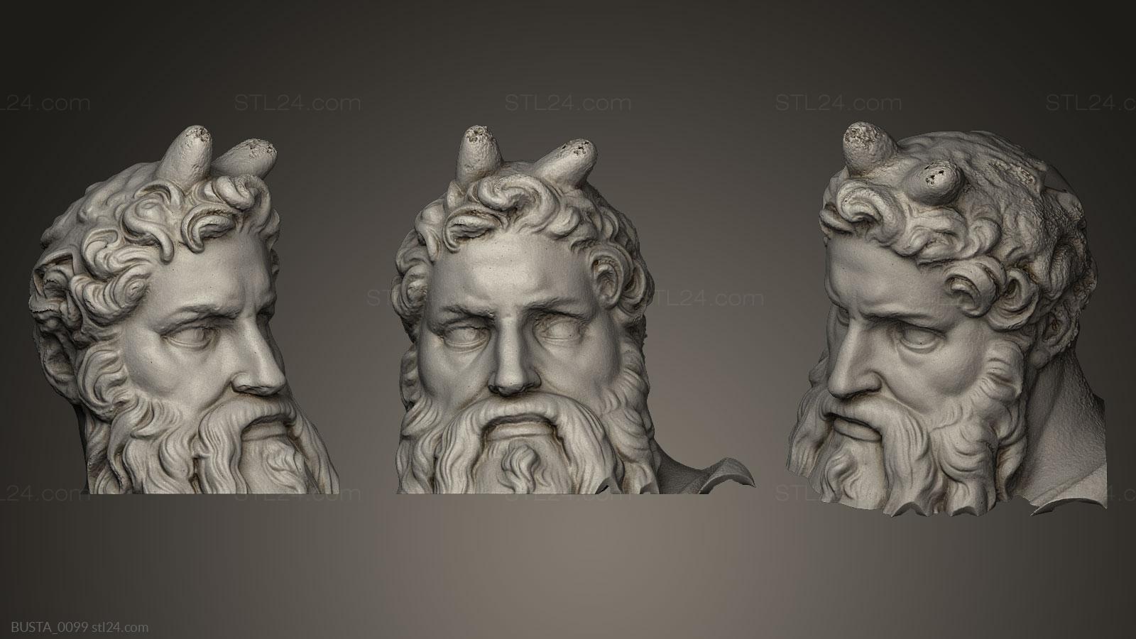 Бюсты и головы античные и исторические (Моисей Микеланджело голова, BUSTA_0099) 3D модель для ЧПУ станка